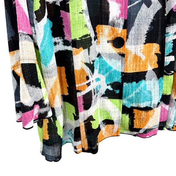 Ali Miles Sz Large Pink Black Tropical Wearable Art to Wear Blouse Shirt Top - Picture 6 of 8